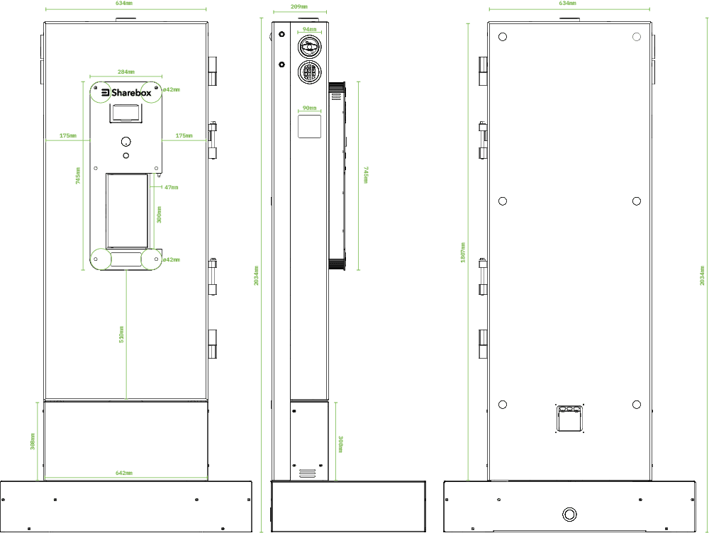 Blueprint drawing of s model kiosk with measurements