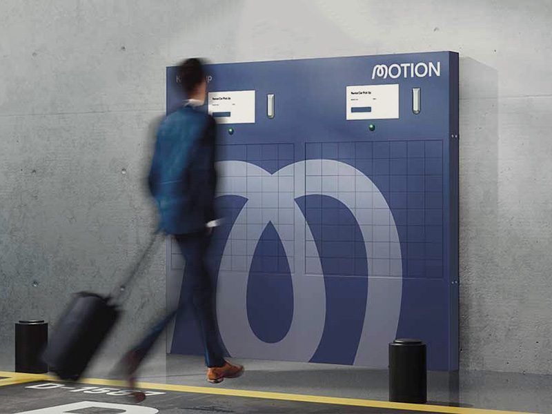 Man walking towards custom branded w64 kiosk
